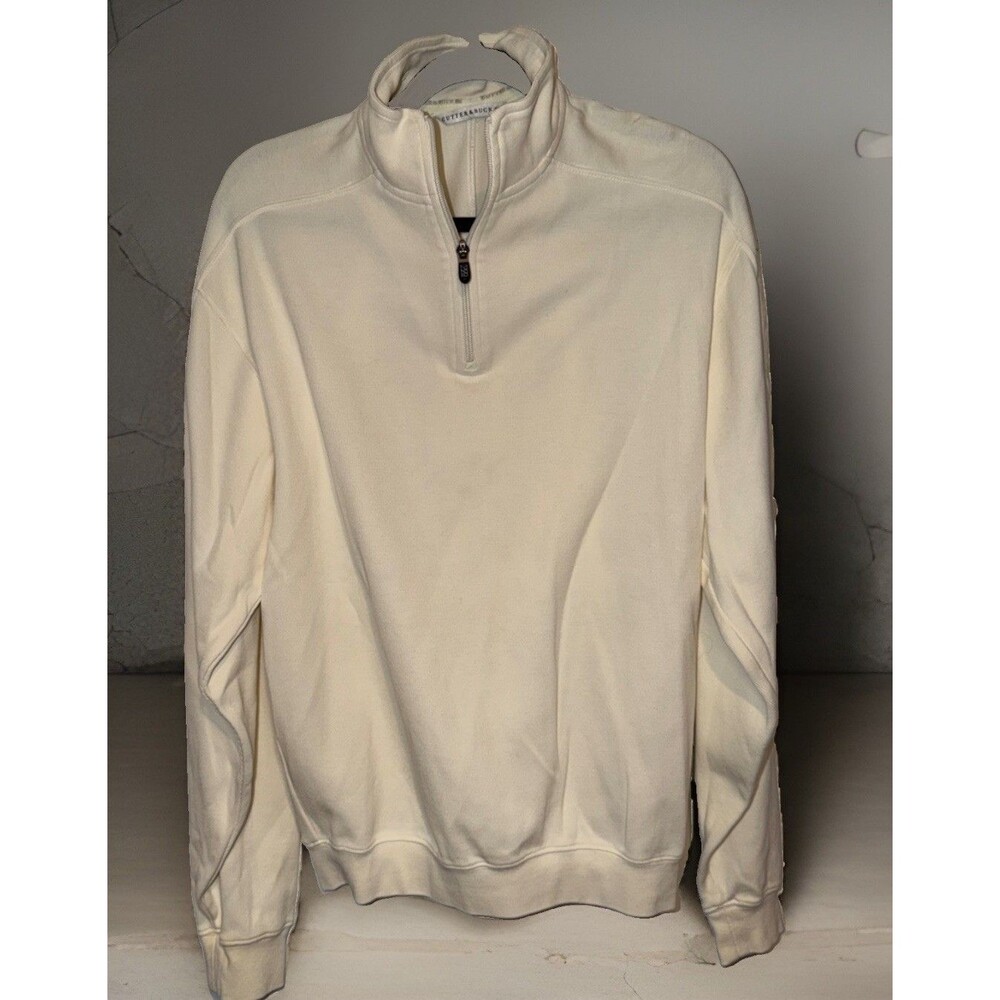 Cutter & Buck Mens quarter Zip Pullover Medium Cream Pima Cotton Preppy Hiking
